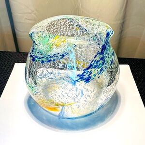 Murano Art Glass Vase, Colorful Swirls, Silver, Signed Venezia, 20 November 2003